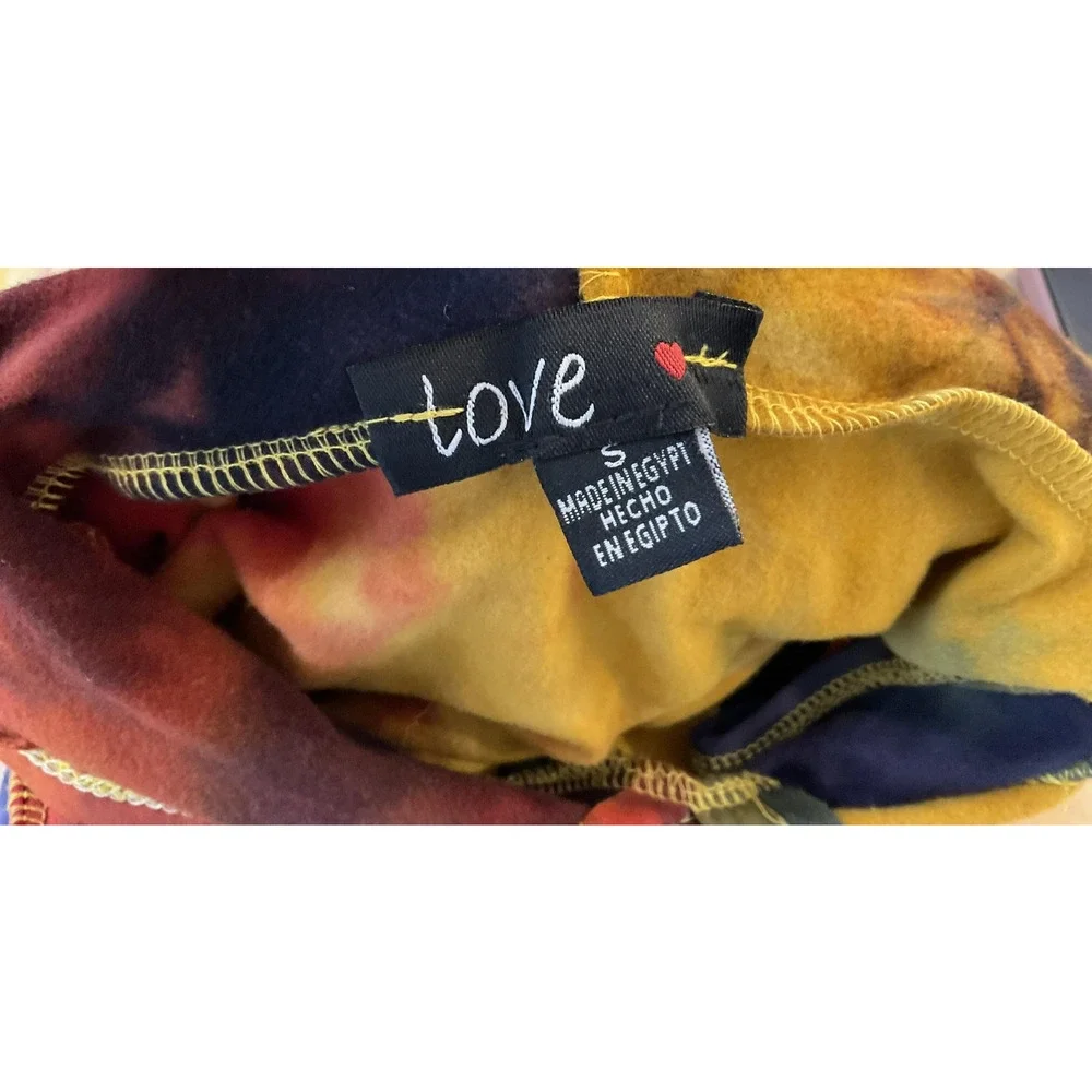 Tove Dress Womens Small Multicolor Tie Dye Hooded‎ Cold Shoulder Fleece Mini
